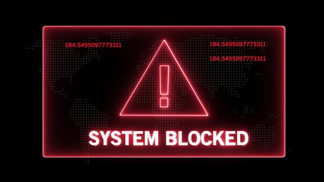 neon line system blocked security breach computer hacking warning message hacked alert Business server show security hacked , on Black Background and features 4k Motion graphics video