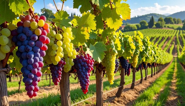 rows of grapes in vineyard