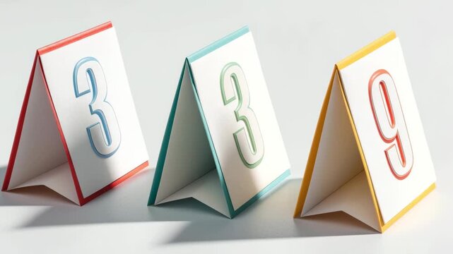 Table Number Cards Displayed in Sequence with Red Blue Yellow Accents