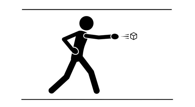 Stick figure punching a cube, representing action, impact, and motion