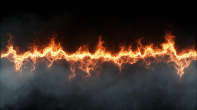 Horizontal line of fire and smoke.