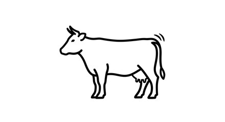 Obraz premium Simple Line Art Illustration of a Cow Standing Side View, Farm Animal Icon