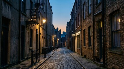 Obraz premium Cobblestone Street in Dublin Ireland at Dusk Historic Buildings & Charming Cafe Scene