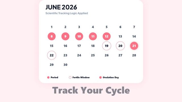 Calendar interface for tracking menstrual cycle, ovulation, and period dates for women's health