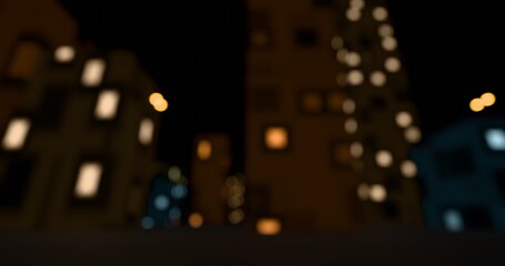 Abstract view of blurred city light of cars. Defocused red lights from moving traffic on a night cityscape. Round colorful bokeh effect on a urban black background. 3D rendering. © FlatFloatCreation