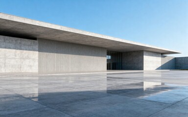 Fototapeta premium Minimalist Concrete Building with Flat Roof