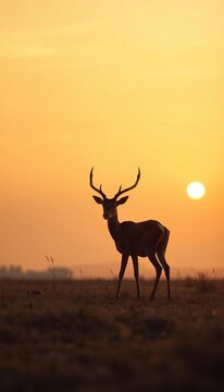 A lone cervine phantom, etched in sepia, grazes against a bleached twilight sky,  twilight, deer