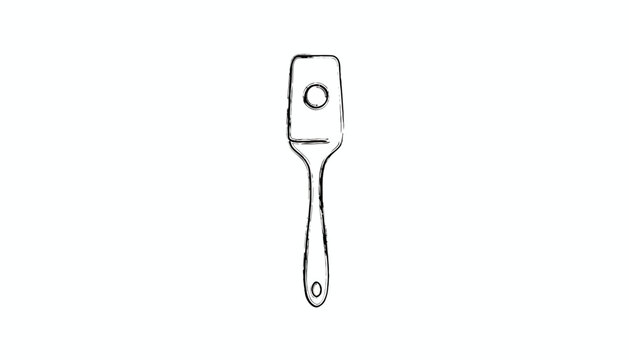 Hand-drawn illustration of a spatula with a hole in the head and handle
