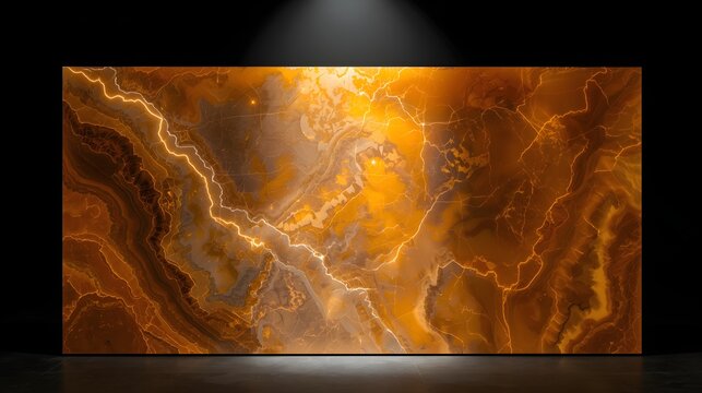 Luxury backlit gold onyx stone texture background. Sophisticated glowing marble surface with elegant natural veins for premium branding and high-end interior design.