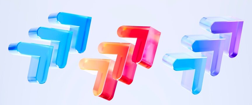 Set 3D Glass double arrow fast forward icon isolated on transparent background, concept of the direction speed and navigation. Transparent Liquid Glass icon. 3D rendering.