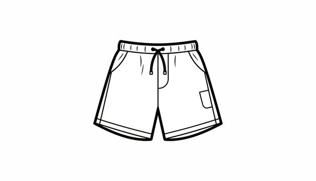 Flat lay fashion illustration of casual shorts with drawstring and pocket, isolated on white