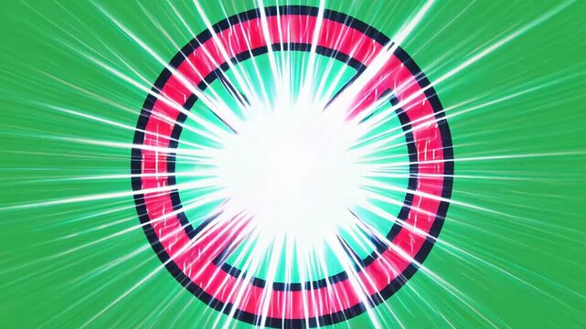Hand-drawn stop sign icon with lightning effect on green screen chroma key background