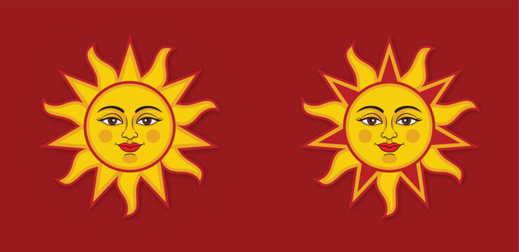 Traditional Avurudu Sun Face Icon Set Vector for Sinhala and Tamil New Year Design