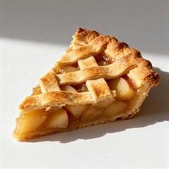 Slice of Lattice-Topped Apple Pie on White