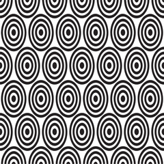 Fototapeta premium Black and white concentric circle seamless pattern, geometric bullseye grid background, abstract optical illusion modern repeat design vector