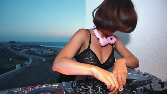 ライブパフォーマンスをする女性DJ