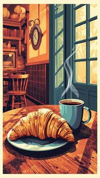 Coffee and Croissant Poster