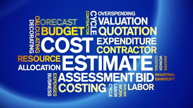 Cost Estimate animated word cloud-text design animation tag kinetic typography seamless loop.