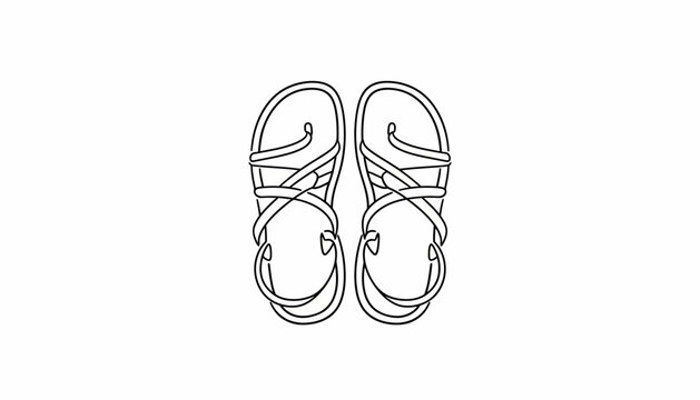Minimalist Line Art Illustration of a Pair of Gladiator Sandals