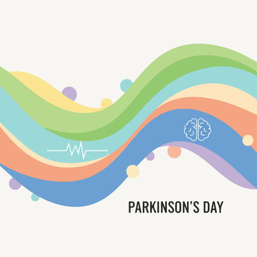 Colorful, wavy illustration for Parkinson's Day, featuring brain and pulse