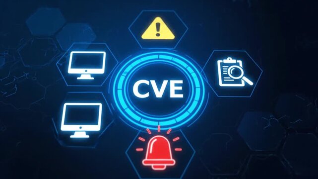 Business Technology Concept Common Vulnerabilities and Exposures CVE on a futuristic blue background with representing business, security, and data analysis 4k video