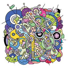 Obraz premium Colorful, intricate, abstract digital artwork with many shapes and lines