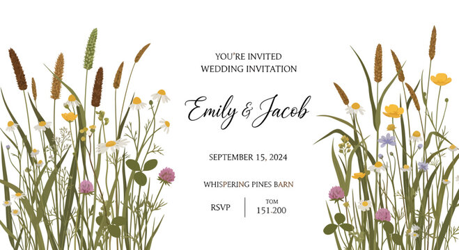 Elegant Wedding Invitation with Wildflower Accents.