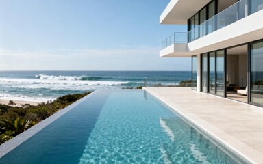 Fototapeta premium Luxury Modern Villa with Infinity Pool Overlooking Ocean