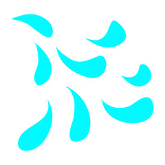 Fototapeta premium Collection of bright cyan abstract droplet shapes, dynamically scattered to form a modern graphic background element, evoking a sense of movement and freshness