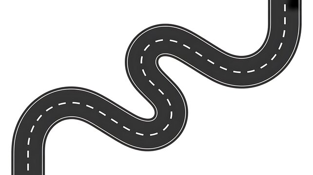Top-Down Vector Illustration of Winding S-Curve Road with Lane Markings on White Background