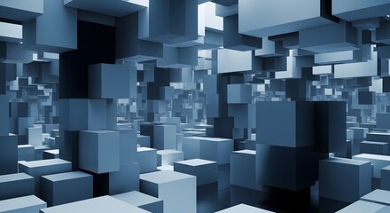 Fototapeta premium Abstract 3D Cubes in Blue Tones - Modern Geometric Background