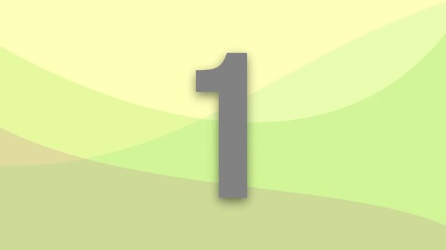 A colorful countdown timer from five to one against a wavy green background