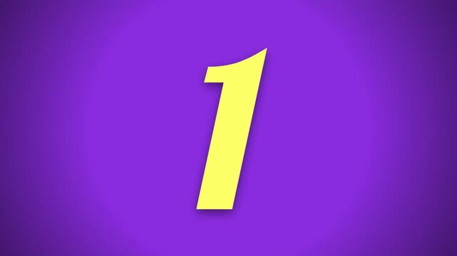 A colorful countdown timer from five to one with yellow numbers on a purple background