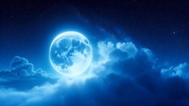Glowing Blue Moon Night Sky