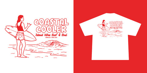 Naklejka premium Hand-drawn Retro illustration of summer club, surfing Graphic Design for T shirt streetwear and urban style