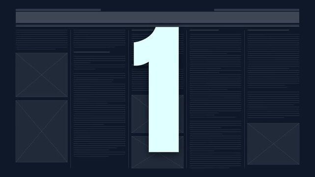 Five second colorful countdown timer sequence over a dark blue UI design