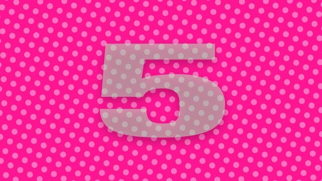 A vibrant colorful countdown timer from 10 to 1 against a pink polkadot halftone background