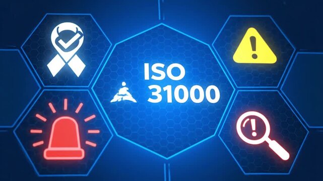 ISO 31000 acronym, international standard that provides principles and guidelines for effective risk management. 4K VIDEO