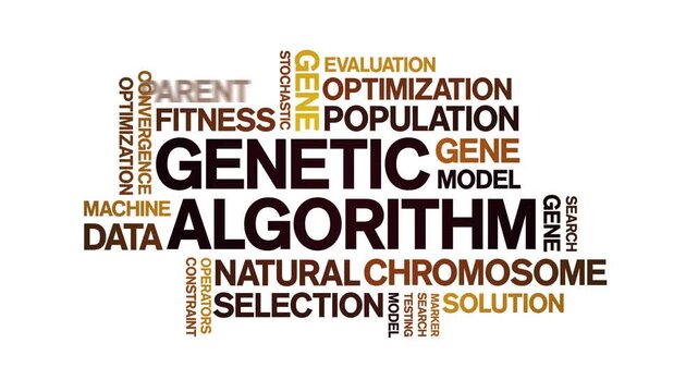 Genetic Algorithm animated word cloud-text design animation tag kinetic typography seamless loop.
