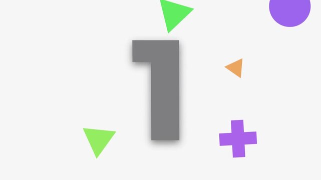 Animated colorful countdown timer from five to one with geometric shapes on a white background