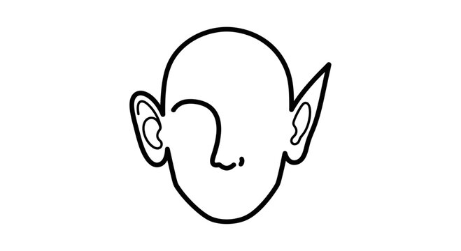 Abstract Minimalist Line Art of an Elf or Fantasy Creature Face with Large Ears