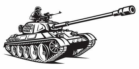 a black and white drawing of a military tank Vector © rabby
