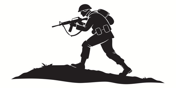 soldier in combat stance with rifle Vector