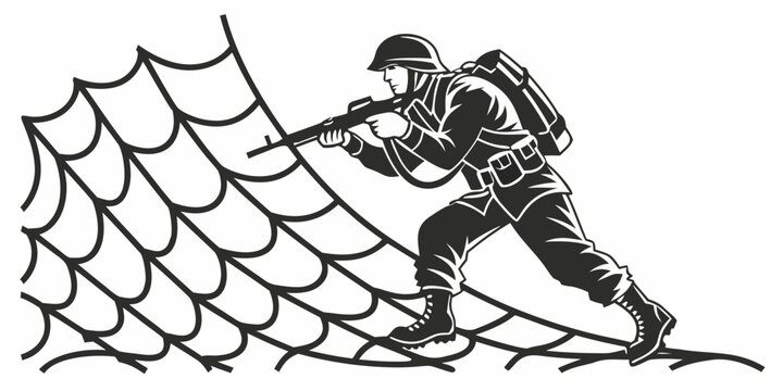 soldier climbing over a net Vector