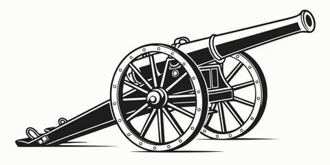 Fototapeta premium a black and white drawing of a cannon on wheels Vector