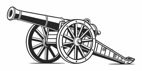 Fototapeta premium a black and white drawing of a cannon on wheels Vector