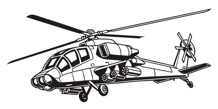 a black and white drawing of a helicopter Vector