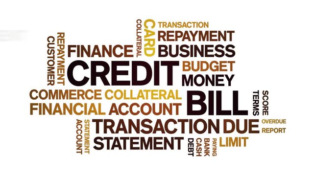 Credit Bill animated word cloud-text design animation tag kinetic typography seamless loop.