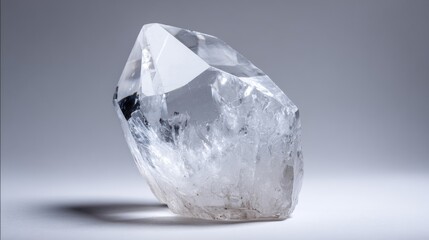 Smooth polished clear quartz crystal radiating light