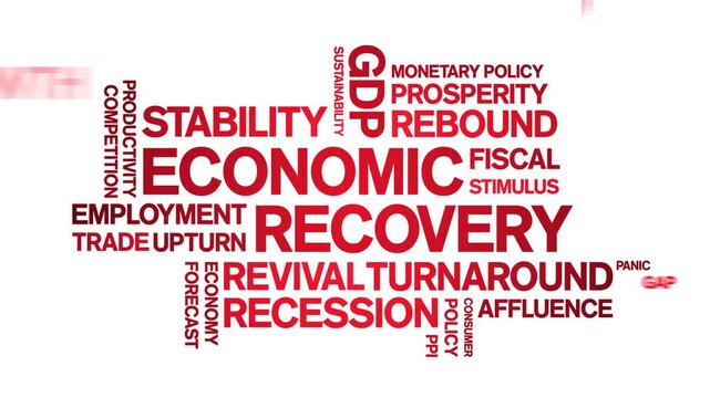 Economic Recovery animated word cloud-text design animation tag kinetic typography seamless loop.